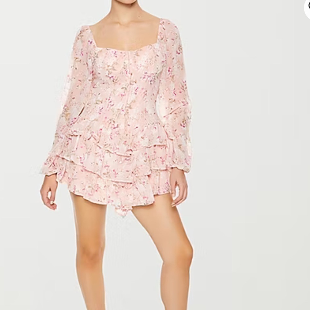 Forever 21 NWT Drop Waist Womens Long Sleeve Floral Fit + Flare Dress Juniors S